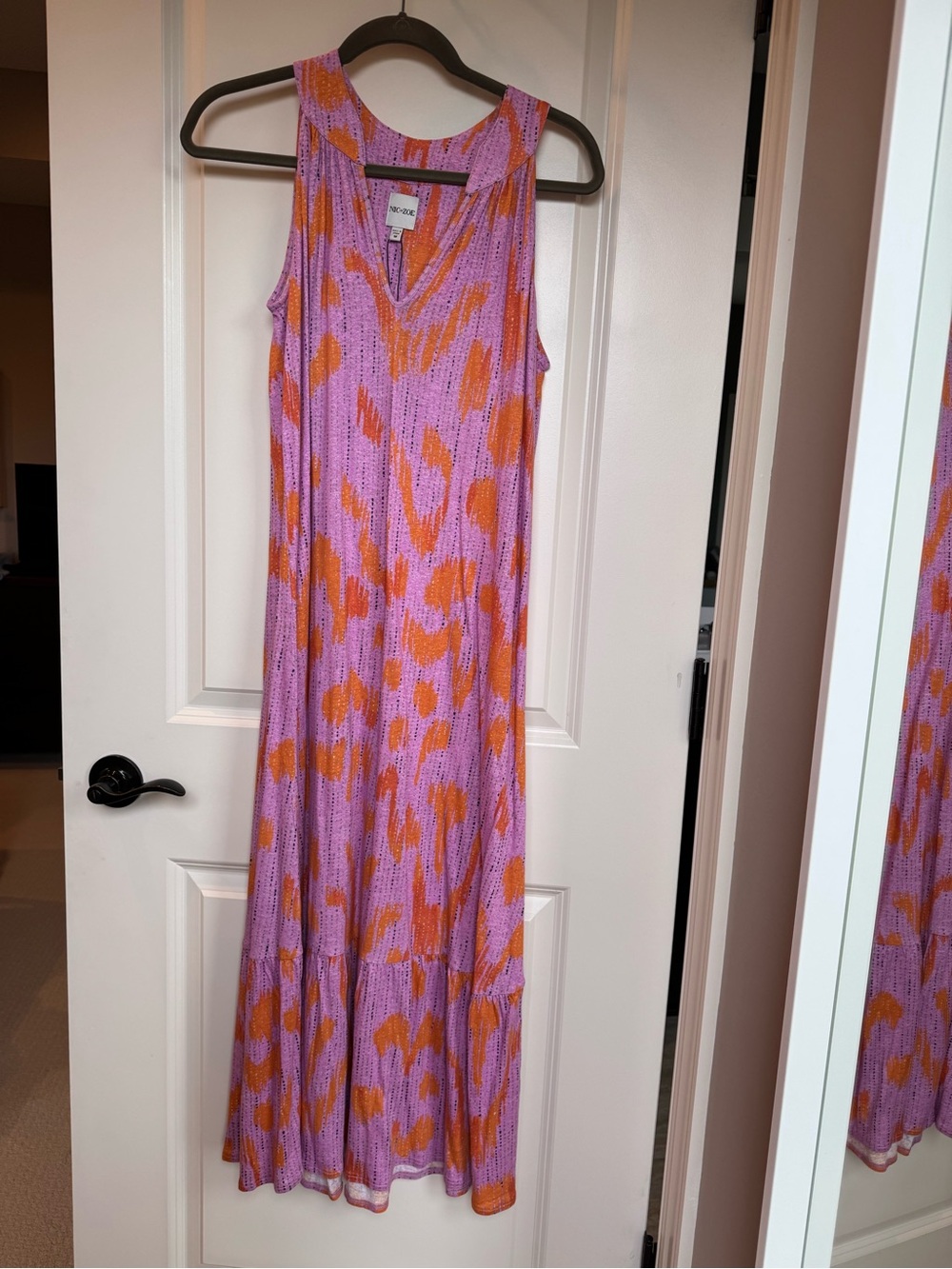 NIC+ZOE Lavender and Orange Sleeveless V‑Neck Printed Maxi Dress